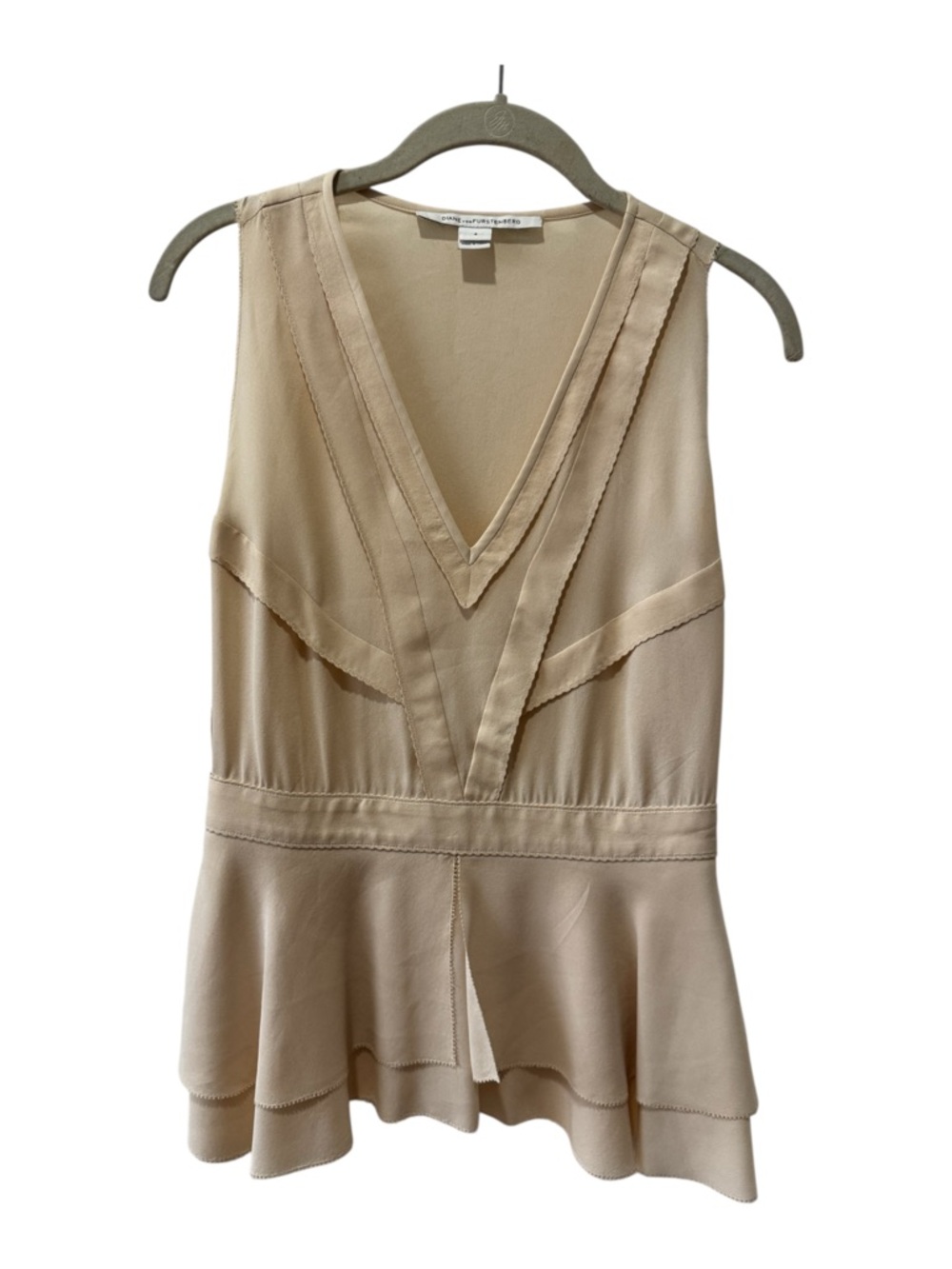 Diane Von Furstenberg Talisha Silk Ecru Peplum Top Size 4 - Picture 5 of 10